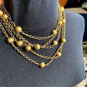 Vintage Multi Strand Gold Toned Necklace with Matte Gold Beads